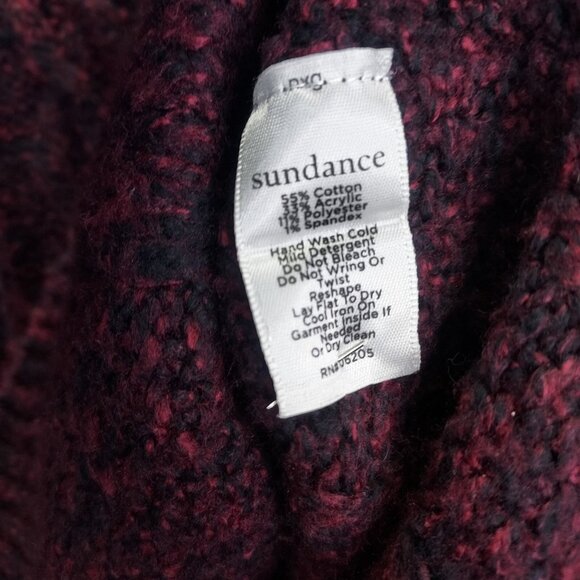 Sundance Sweater Womens Large Chenille Cable Knit Maroon Red Black Marled V-Neck - Picture 9 of 12